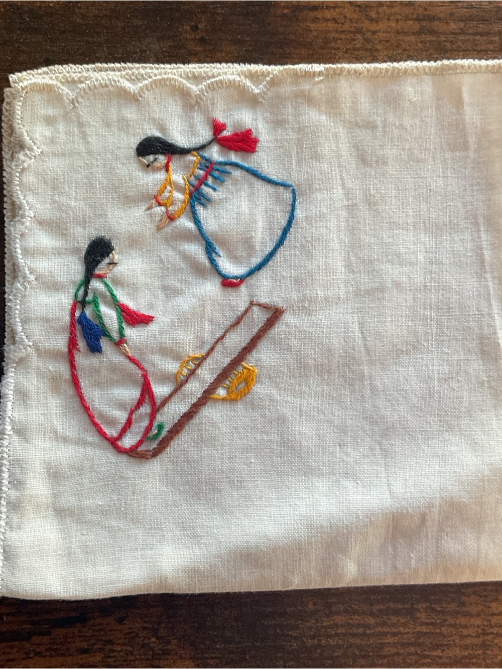 Vintage 1960s Korean Relief Cottage Industry Hand Embroidered Handkerchief